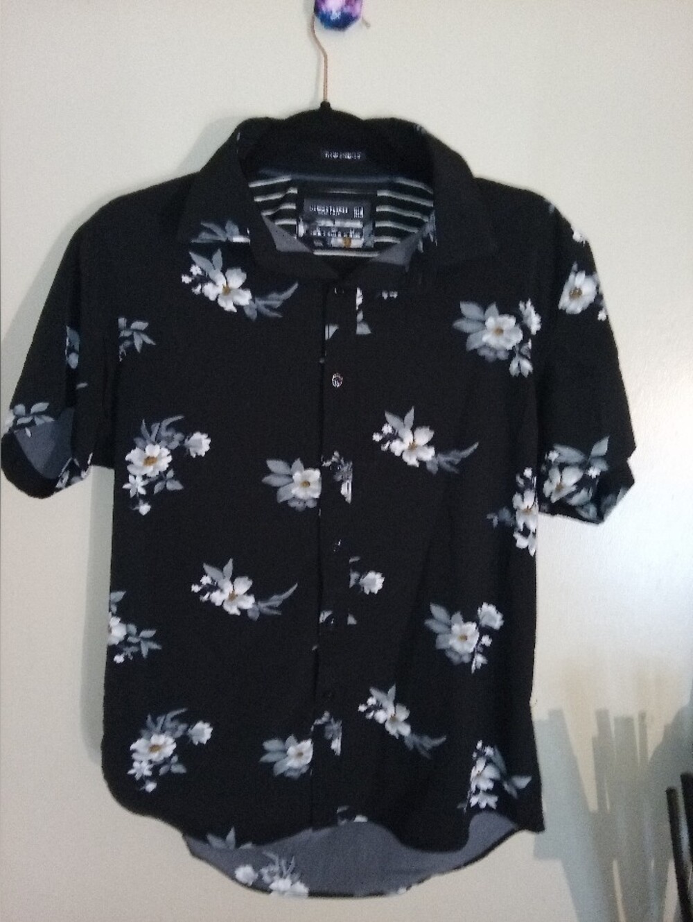 Denim & Flower Black Floral Dress Shirt Men Size  M